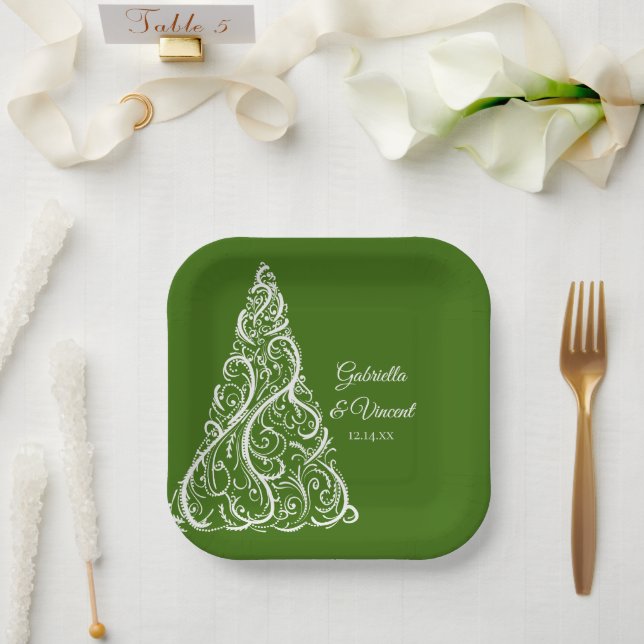 Assiettes En Carton Arbre de Noël vert Mariage d'hiver (Mariage)