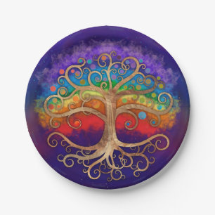 Assiettes En Carton Arbre de vie Golden Swirl et Rainbow