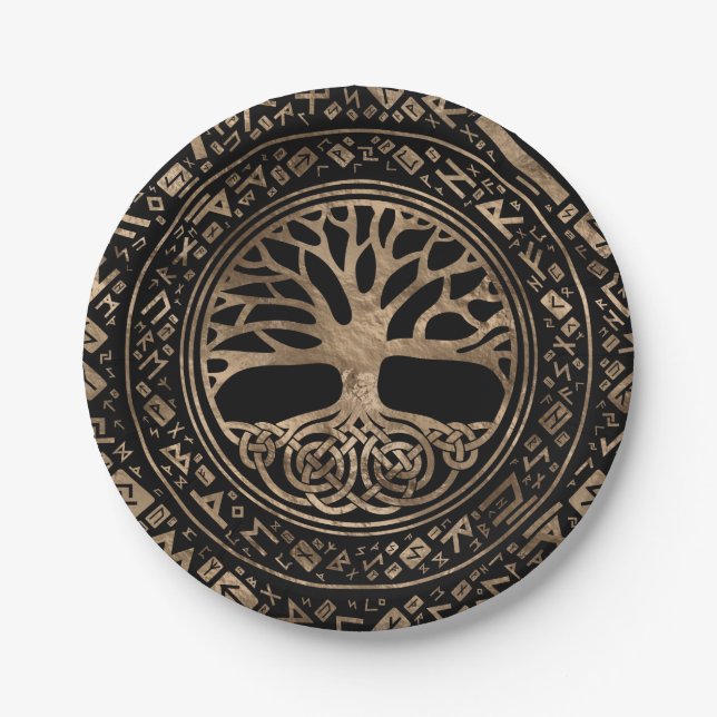 Assiettes En Carton Arbre de vie - Motif runique de Yggdrasil (Devant)