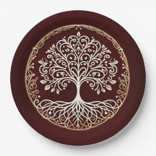 Assiettes En Carton Arbre de vie Rustique rouge foncé Mariage celtique