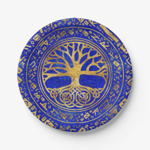 Assiettes En Carton Arbre de vie - Yggdrasil - Lapis Lazuli