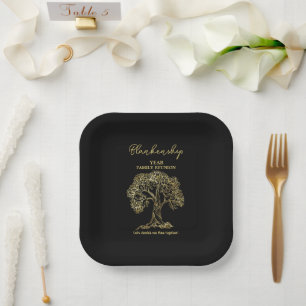 Assiettes En Carton Arbre d'or - Reunion Famille Noir Blanc