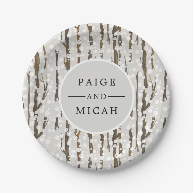 Assiettes En Carton Arbre et Neige Fête de fiançailles d'hiver (Devant)