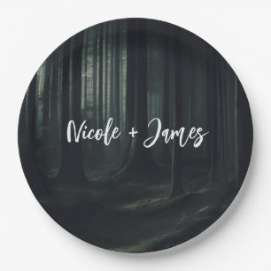 Assiettes En Carton Arbres de forêt sombre et maussade au mariage au c
