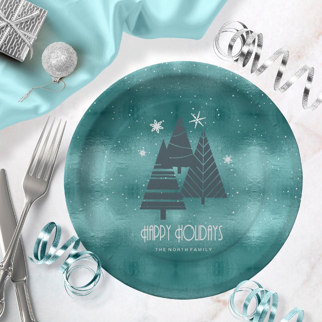 Assiettes En Carton Arbres de Noël et flocons de neige Turquoise ID863 (Créateur téléchargé)