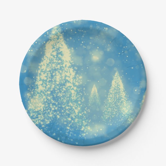 Assiettes En Carton Arbres de Noël magiques (Devant)
