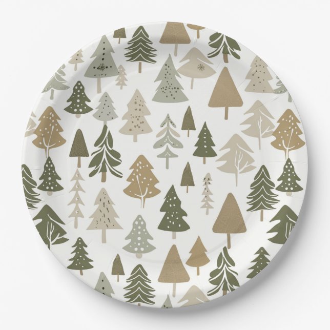 Assiettes En Carton Arbres de Noël modernes Sage Olive Green Motif (Devant)