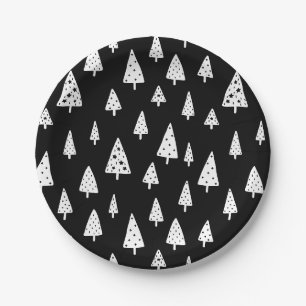 Assiettes En Carton Arbres de Noël scandinaves noirs et blancs moderne