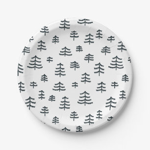 Assiettes En Carton Arbres de Noël scandinaves noirs et blancs moderne
