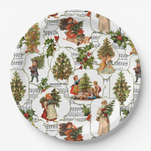 Assiettes En Carton Arbres de Noël victoriens, Holly & Music