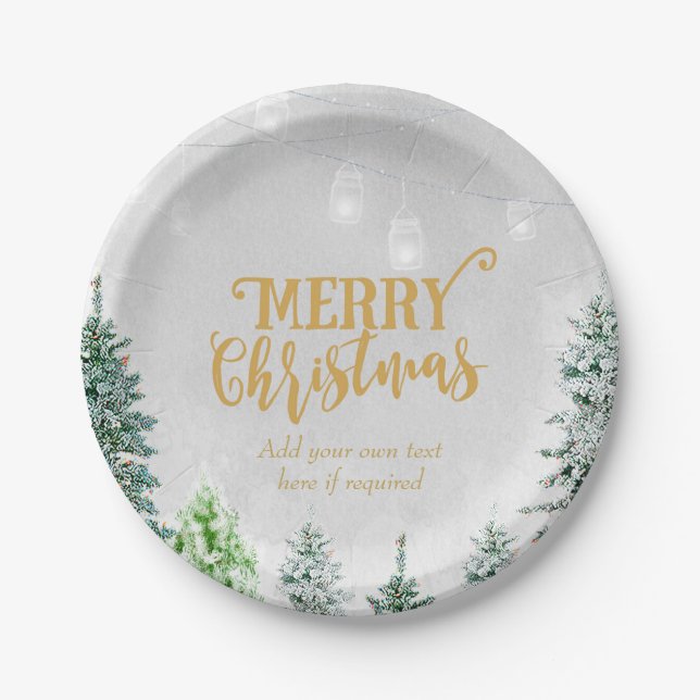 Assiettes En Carton Arbres d'hiver de neige de plat de vacances de (Devant)