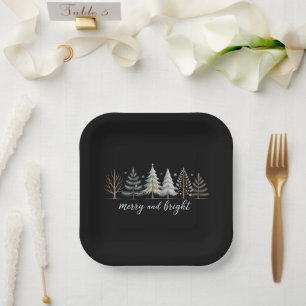 Assiettes En Carton Arbres Joyeux et Lumineux Noël Vacances Hiver