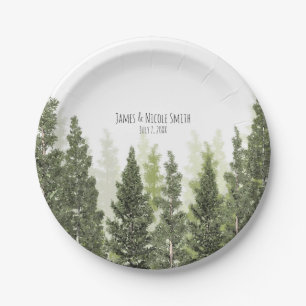 Assiettes En Carton Arbres Pins Rustiques Mariage Simple Campagne