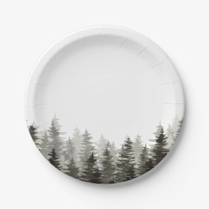 Assiettes En Carton Arbres verts rustiques