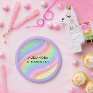 Assiettes En Carton Arc-en-ciel 5ème anniversaire Fille Cinquième Fête