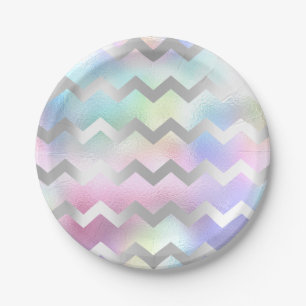 Assiettes En Carton Arc-en-ciel bleu rose olographe Chevron de licorne