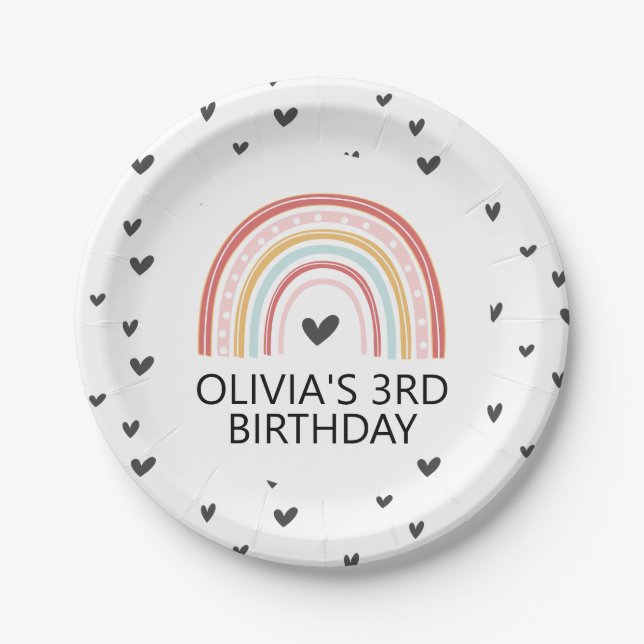 Assiettes En Carton Arc-en-ciel et Coeurs Fête d'anniversaire Plaques (Devant)