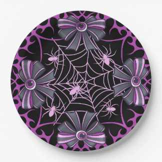 Assiettes En Carton Arc-en-ciel noir toile d'araignée Halloween