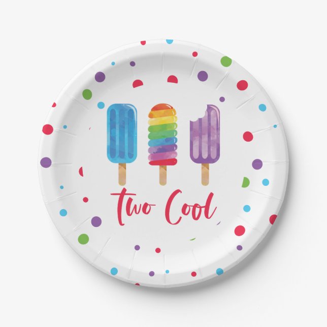 Assiettes En Carton Arc-en-ciel Pop Deux Cool 2e Anniversaire (Devant)
