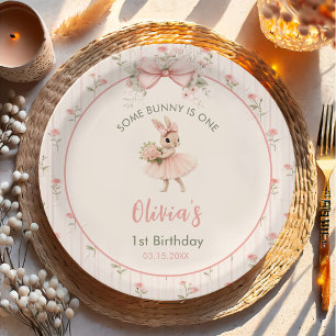 Assiettes En Carton Arc en rose et floral Some Bunny a un an 1er anniv