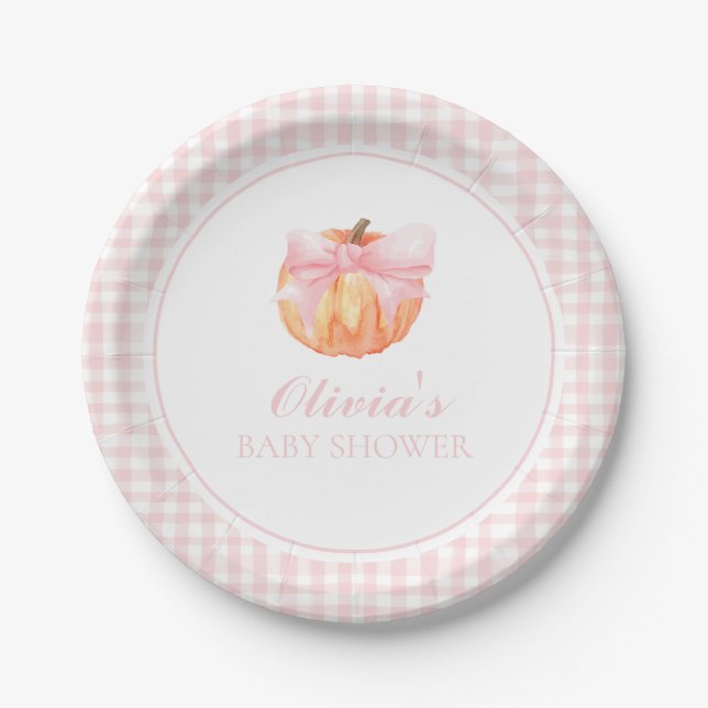 Assiettes En Carton Arc rose citrouille et baby shower en vichy (Devant)