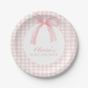 Assiettes En Carton Arc rose et en vichy baby shower préppant