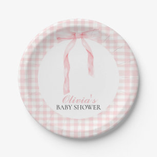 Assiettes En Carton Arc rose et en vichy baby shower préppant
