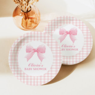 Assiettes En Carton Arc rose et en vichy baby shower préppant
