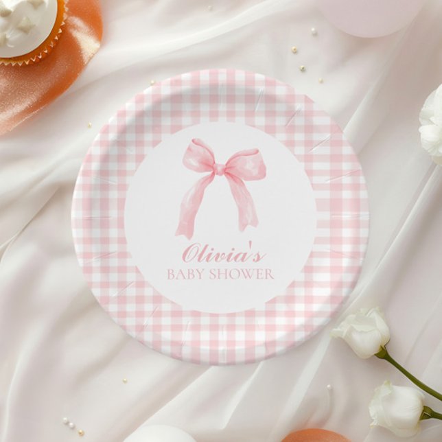 Assiettes En Carton Arc rose et en vichy baby shower préppant (Créateur téléchargé)