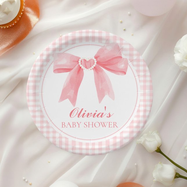 Assiettes En Carton Arc rose et en vichy baby shower préppant (Créateur téléchargé)