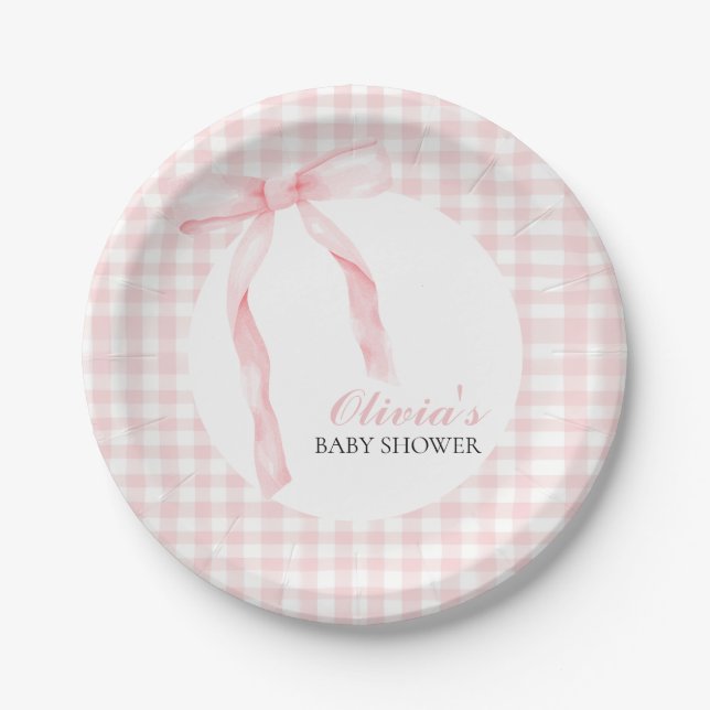 Assiettes En Carton Arc rose et en vichy baby shower préppant (Devant)