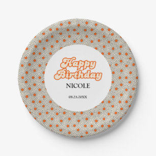 Assiettes En Carton Arc Super rétro Bright Orange Daisy Anniversaire