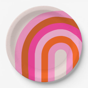 Assiettes En Carton Arche arc-en-ciel rose et orange