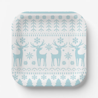 Assiettes En Carton Arctic Blue Folk Art thème hiver
