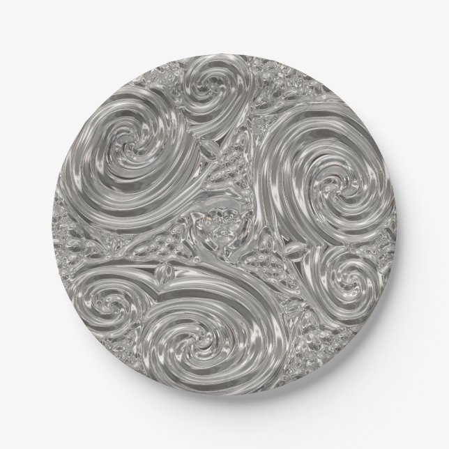 Assiettes En Carton Argent gris élégant style Art nouveau gaufré (Devant)