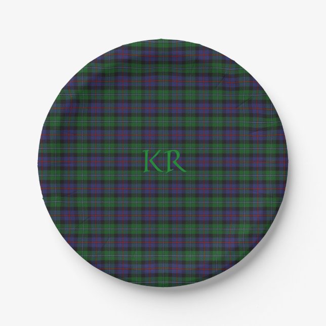 Assiettes En Carton Argyll District Tartan avec monogramme / nom (Devant)