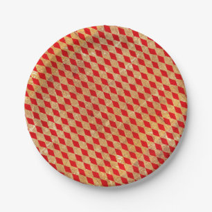 Assiettes En Carton Arlequin rouge Vintage