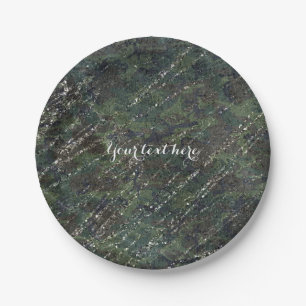 Assiettes En Carton Armée verte et argent Camo Sparkle Glam Party