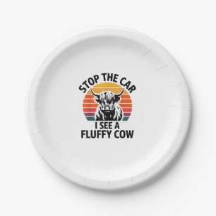 Assiettes En Carton Arrêtez La Voiture Je Vois Fluffy Cow Retro Highla
