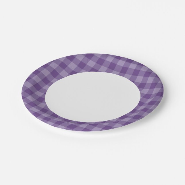 Assiettes En Carton arrière - plan à damiers violet (Angle)