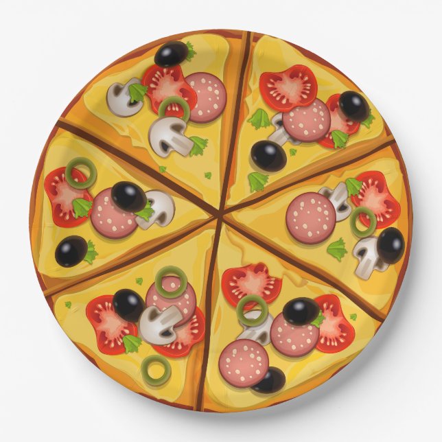 Assiettes En Carton Arrière - plan Animé de tarte de pizza (Devant)