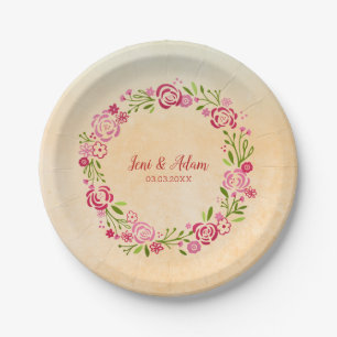 Assiettes En Carton Arrière - plan Beige Et Courbe Florale