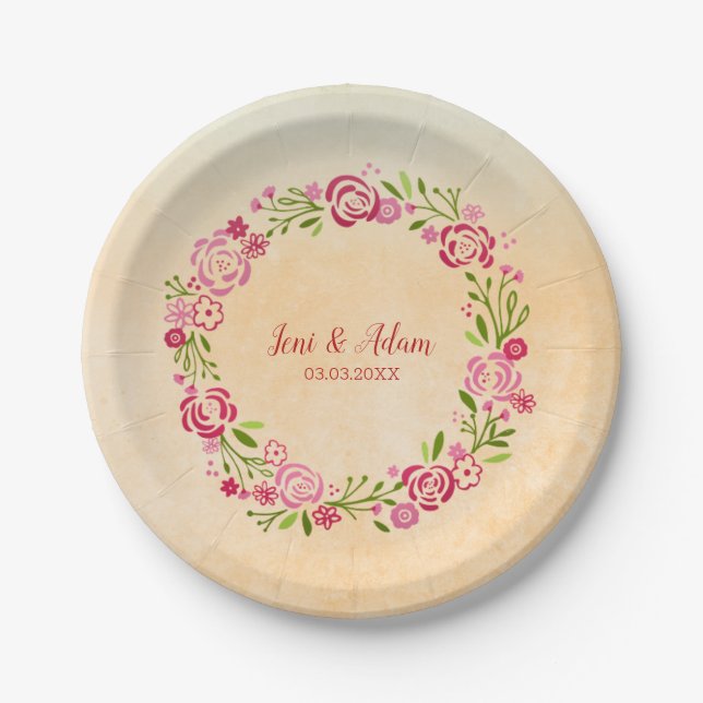 Assiettes En Carton Arrière - plan Beige Et Courbe Florale (Devant)