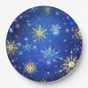 Assiettes En Carton Arrière - plan Bleu XMAS avec des flocons de neige