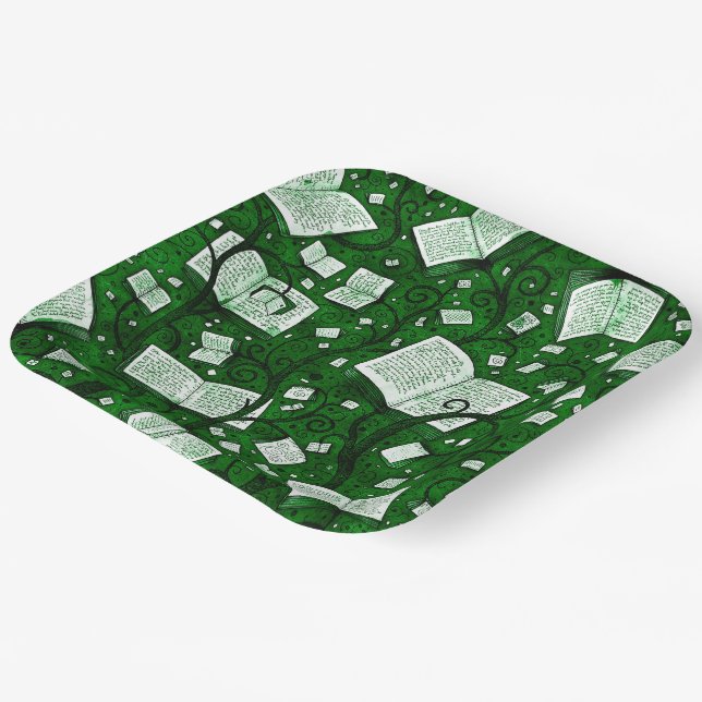 Assiettes En Carton Arrière - plan de livres verts (Angulaire)