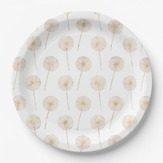 Assiettes En Carton arrière - plan rose dandelion or souhait blanc (Devant)