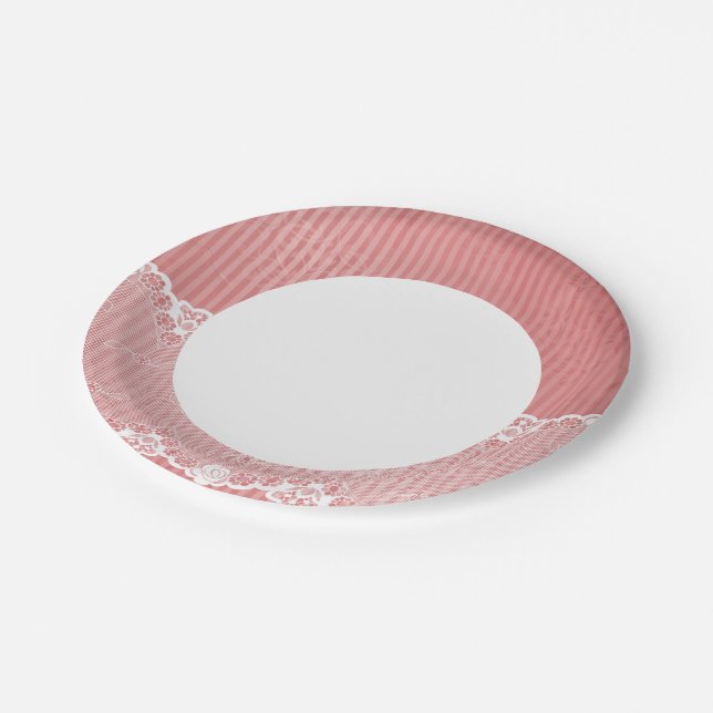 Assiettes En Carton arrière - plan rose et blanc avec dentelle noire (Angle)