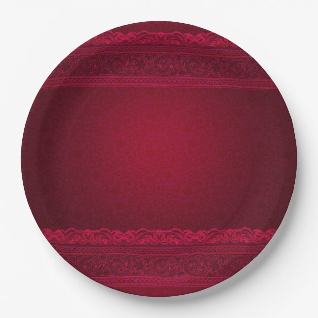 Assiettes En Carton Arrière - plan rouge élégant et élégant (Devant)