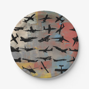 Assiettes En Carton Art aéronautique, silhouettes d'avion noir,