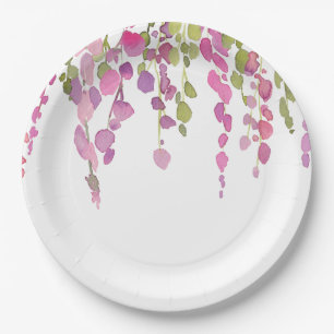 Assiettes En Carton art de fleurs à l'aquarelle beau rose vert